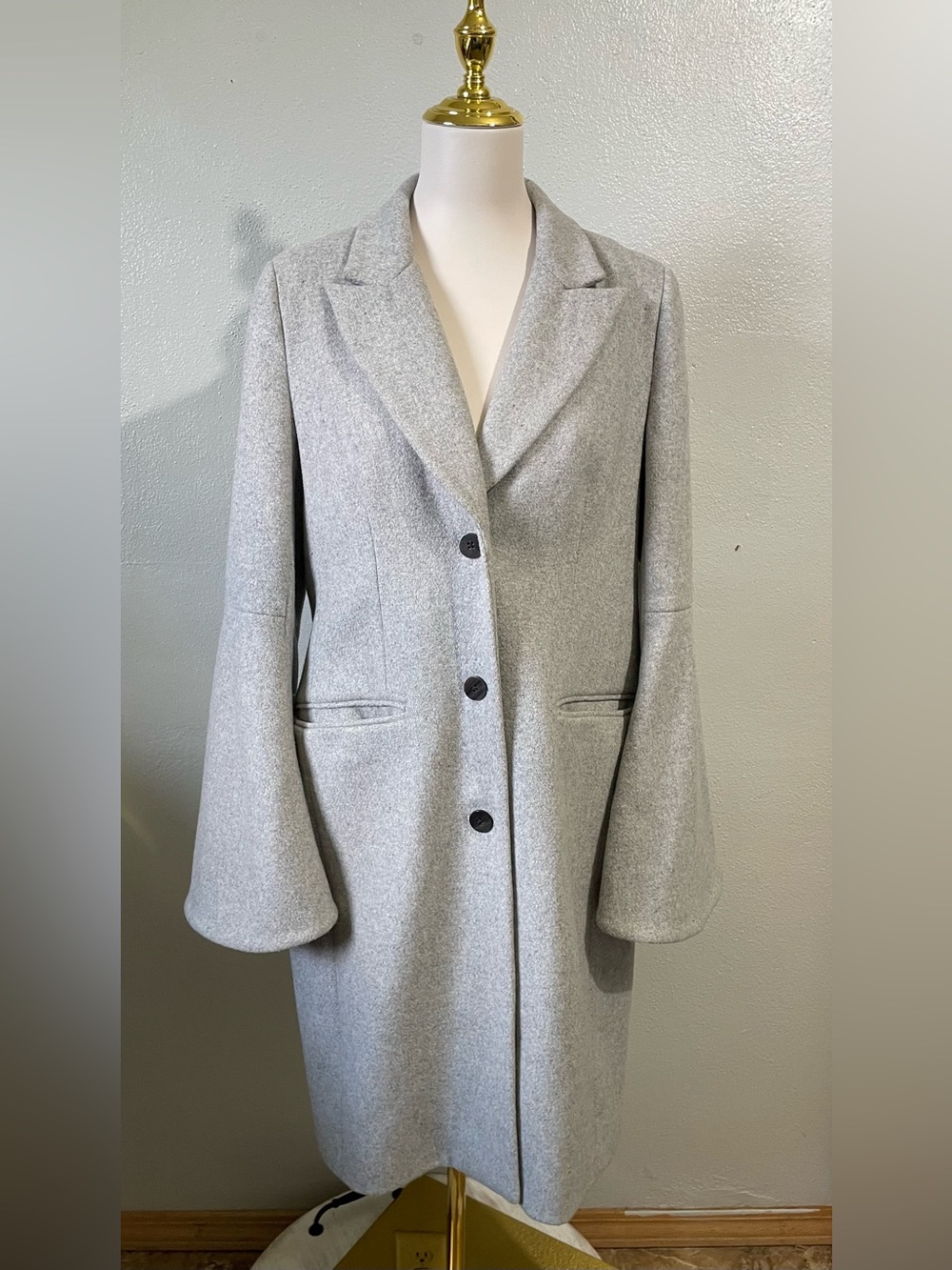 Derek Lam 10 Crosby Wool Cashmere Blend Midi Coat Sz 8 Bell Sleeves Quiet Luxury